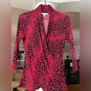 Chaus  New York women’s animal print red and black long sleeve blouse size M